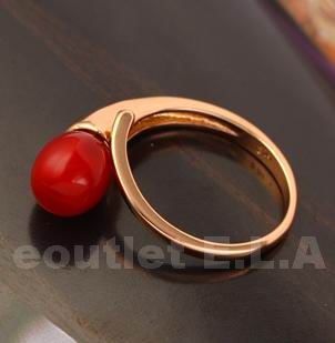 9mm RED CORAL SOLITAIRE RING 18KRGP-sz 8
